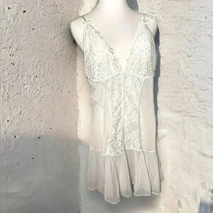 Coquette white lace mesh slip dress XL